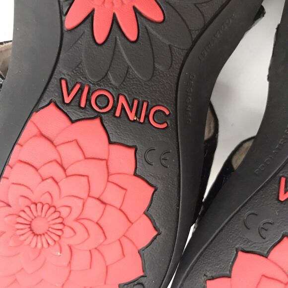 Vionic Amber Strappy Sandal Women's 7 Black Floral Faux Snakeskin Hook & Loop - Picture 10 of 13